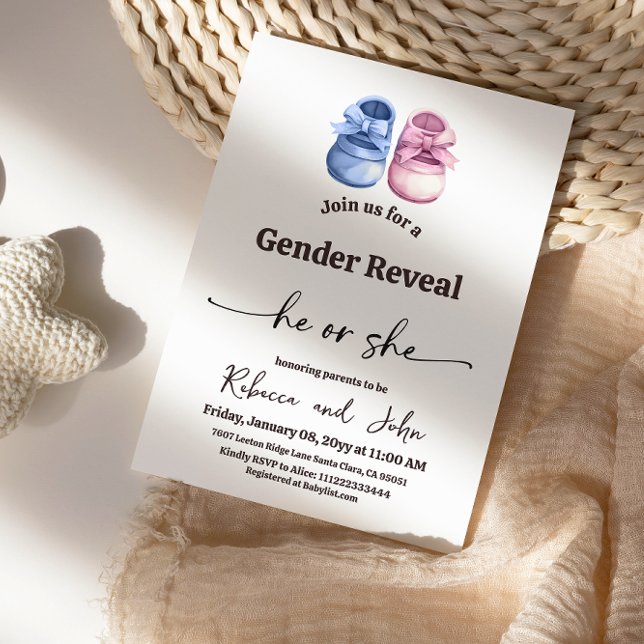 Convites Minimalist Boy or Girl Baby Boots Gender Reveal (Criador carregado)