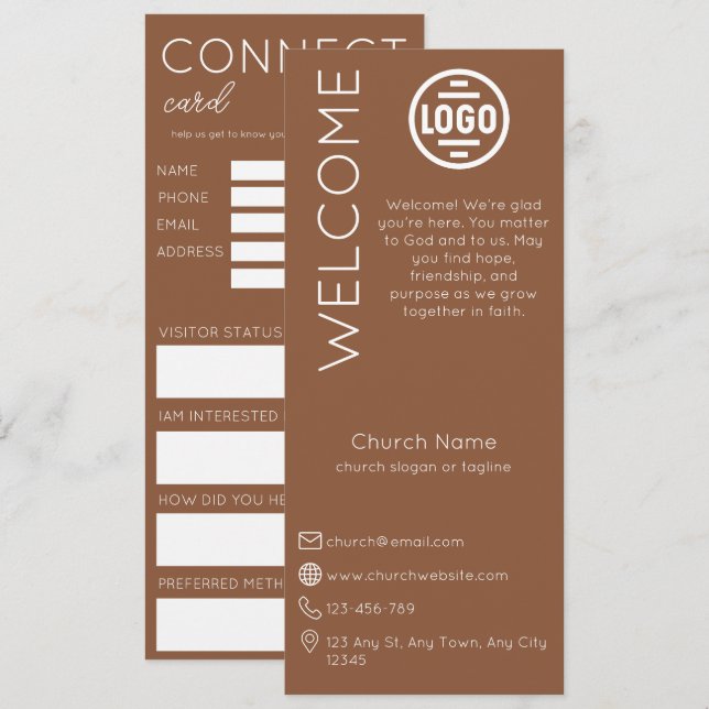 Convites Minimalist Brown Church Connection Card (Frente/Verso)