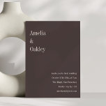 Convites Minimalist Brown Elegant Chic Modern Wedding<br><div class="desc">This modern wedding invitation features a rich brown background with clean serif typography for a refined, editorial look. The minimalist layout highlights your names while keeping the overall design simple and elevated. Perfect for fall weddings, city venues, or couples who love an understated aesthetic. A timeless option for a contemporary...</div>