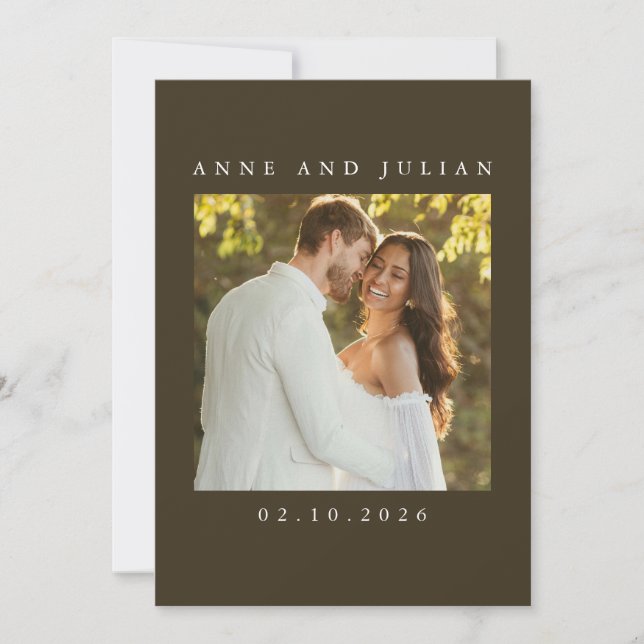 Convites Minimalist Brown Wedding Invitation with a photo (Frente)