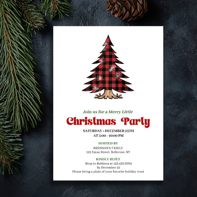 Convites Minimalist Buffalo Check Christmas Party Invite (Minimalist Buffalo Check Christmas Party Invite)