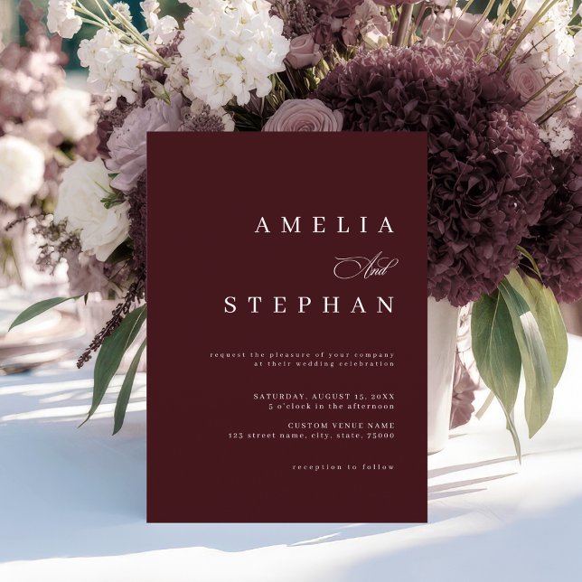 Convites Minimalist Burgundy Elegant Stylish Wedding (Criador carregado)