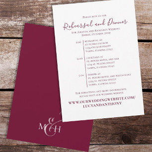Convites Minimalist Burgundy Rehearsal Dinner Timeline 