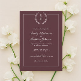 Convites Minimalist Burgundy Wedding Invitation
