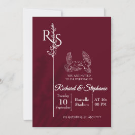 Convites Minimalist Burgundy & White Birds Wedding Invite