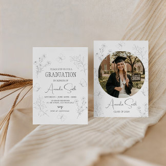 Convites Minimalist Butterfly Floral Graduation Invite