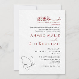 Convites Minimalist Butterfly One Line Art Islamic Wedding