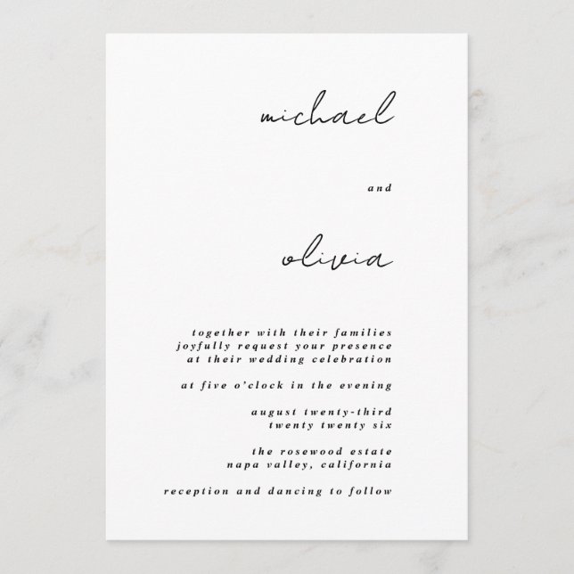 Convites Minimalist Calligraphy Wedding Invitation (Frente)