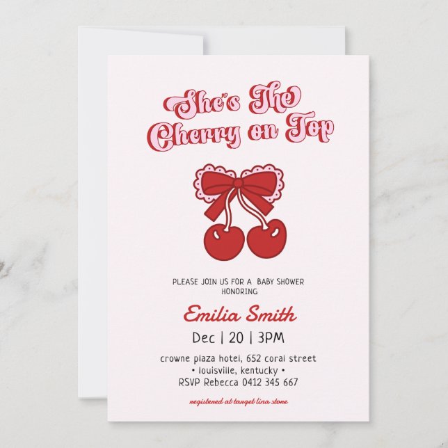 Convites Minimalist Cherry on Top hand drawn  Baby Shower  (Frente)
