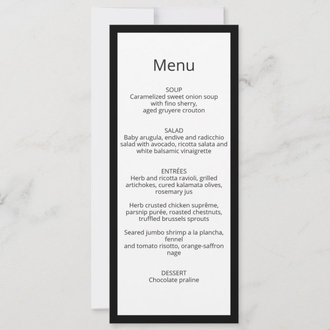 Convites Minimalist Chic Calligraphy Wedding Menu Card (Frente)