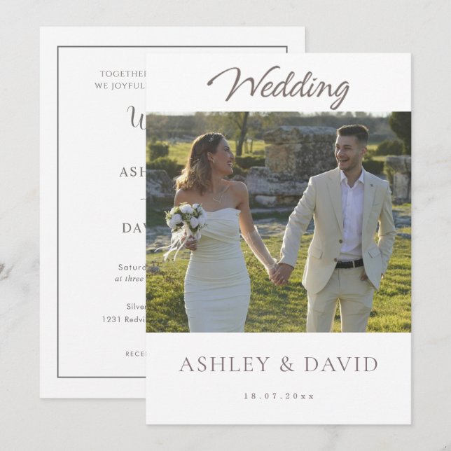Convites Minimalist Chic Front Photo Modern Script Wedding (Frente/Verso)