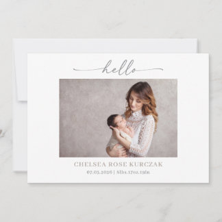 Convites Minimalist Chic Hello Photo Baby Announcement card