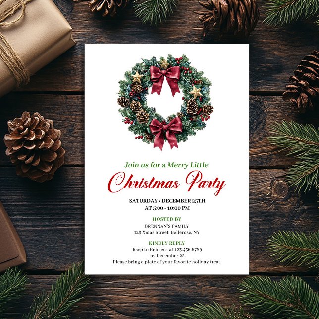 Convites Minimalist Christmas Wreath Party Invitation (Minimalist Christmas Wreath Party Invitation)