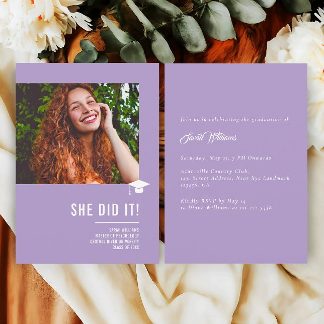 Convites Minimalist Classic Elegant Lavender Graduation (Criador carregado)