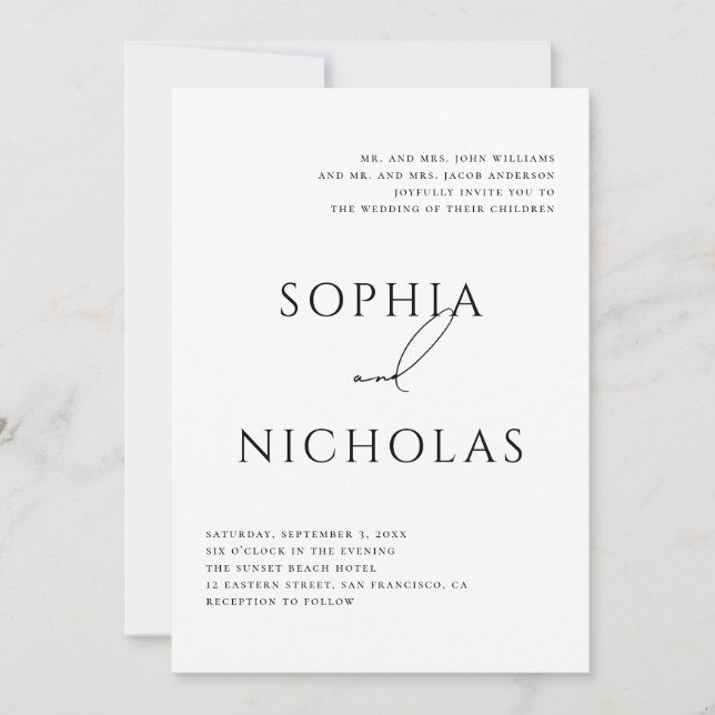 Convites Minimalist Classic Wedding | Elegant Typography (Frente)