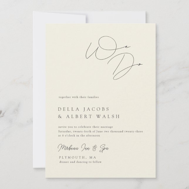 Convites Minimalist Classy Calligraphy Ivory Wedding (Frente)