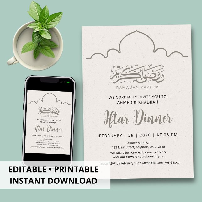 Convites Minimalist Clean Line Art Ramadan Iftar Invitation (Criador carregado)