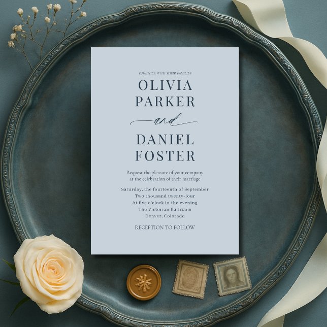 Convites Minimalist Coastal Blue Wedding Invitation (Criador carregado)