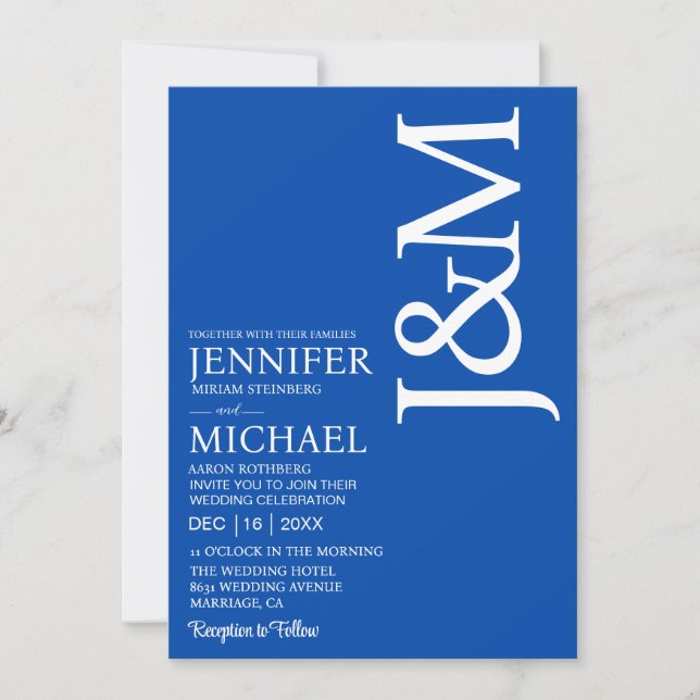 Convites Minimalist Cobalt Blue Ocean Blue Wedding (Frente)