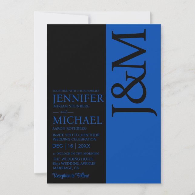 Convites Minimalist Cobalt Blue QR Code on Back Wedding (Frente)