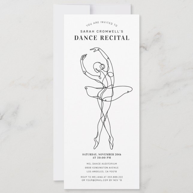 Convites Minimalist Dance Recital Elegant Ballerina (Frente)