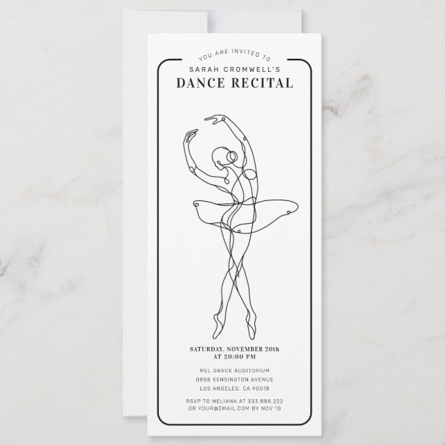 Convites Minimalist Dance Recital Ticket Style (Frente)