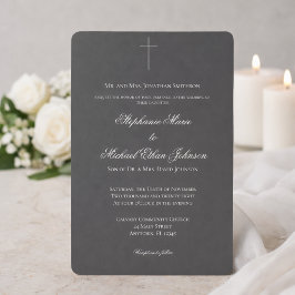 Convites Minimalist Dark Cross Formal Church Wedding