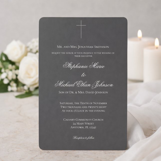 Convites Minimalist Dark Cross Formal Church Wedding (Criador carregado)