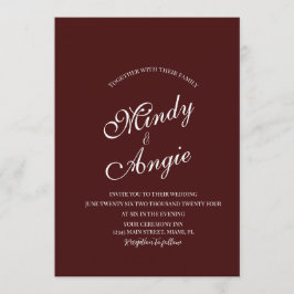 Convites Minimalist Deep Burgundy Script Wedding