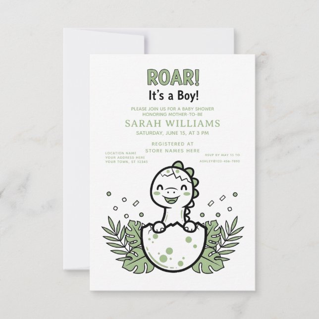 Convites minimalist Dinosaur Baby Shower party boy Roar (Frente)