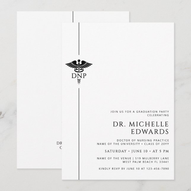 Convites Minimalist DNP Doctor of Nursing Practice Graduate (Frente/Verso)