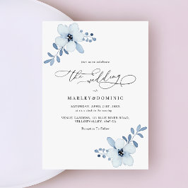 Convites Minimalist Dusty Blue Floral Boho Wedding
