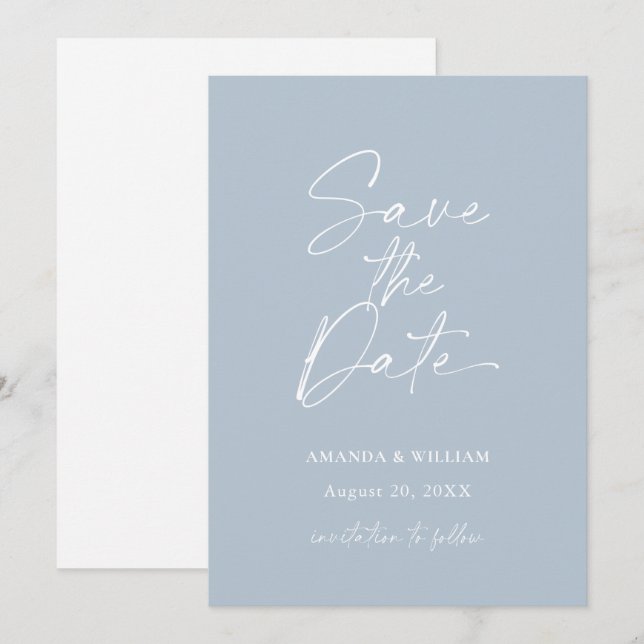 Convites Minimalist Dusty Blue Save the Date Invitation (Frente/Verso)