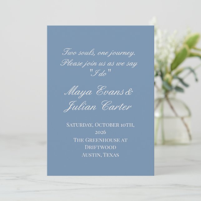 Convites  Minimalist Dusty Blue & Warm White Wedding  (Em pé/Frente)