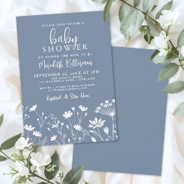 Convites Minimalist Dusty Blue Wildflower Baby Shower