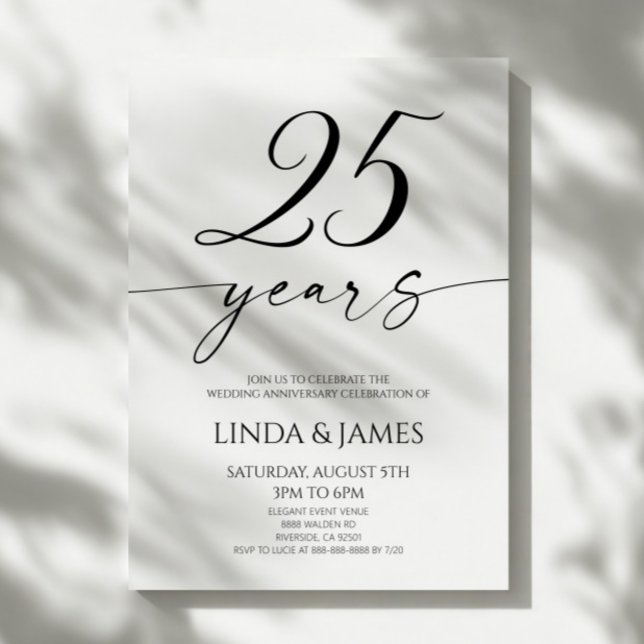 Convites Minimalist Elegant 25th Wedding Anniversary (Criador carregado)