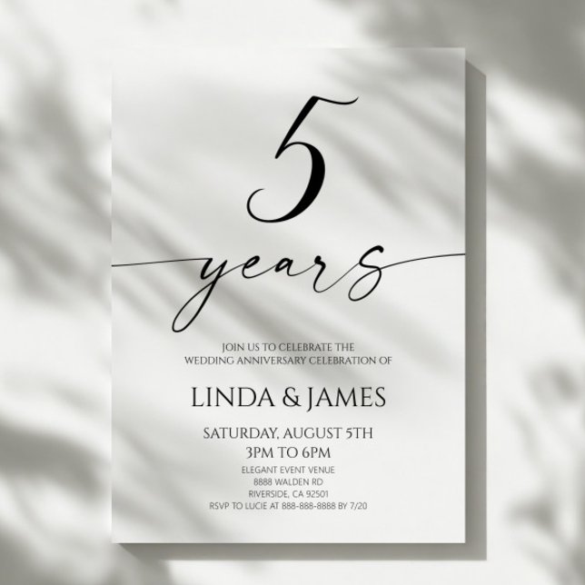 Convites Minimalist Elegant 5th Wedding Anniversary (Criador carregado)