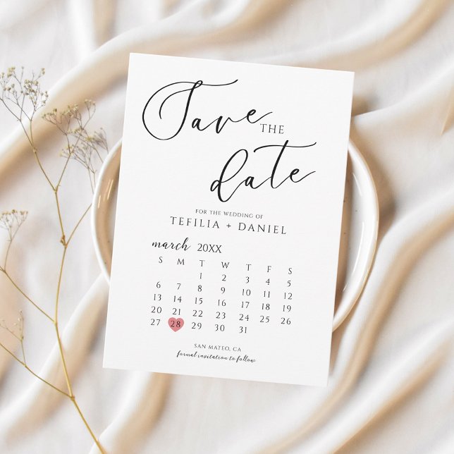 Convites Minimalist Elegant Save The Date Calendar  (Criador carregado)