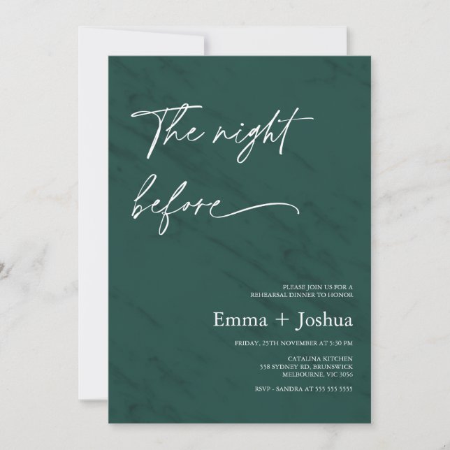 Convites Minimalist Emerald Green Photo Rehearsal Dinner  (Frente)