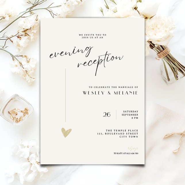 Convites Minimalist Evening Reception Wedding Gold Black  (Criador carregado)