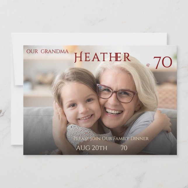 Convites Minimalist Female Family Photo 70th Birthday  (Frente)