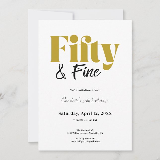 Convites Minimalist Fifty & Fine 50th Birthday (Frente)