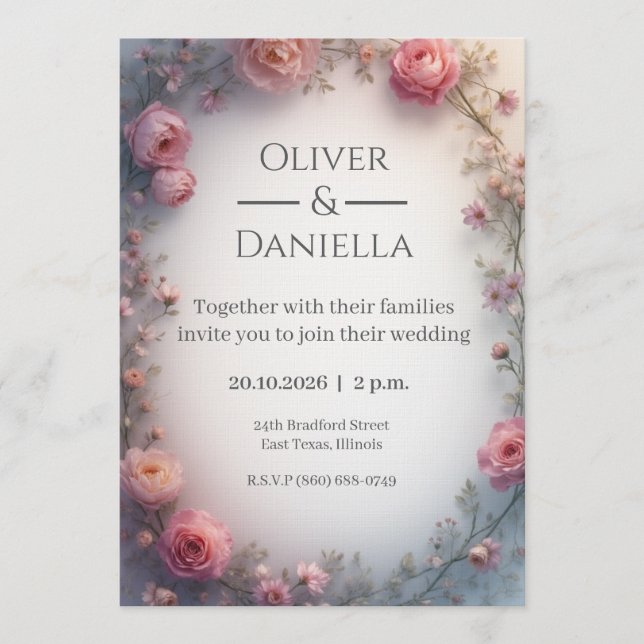 Convites Minimalist Floral Christian Wedding Invitation (Frente)