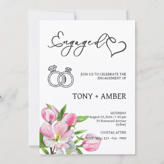 Convites Minimalist Floral Engagement Invitation