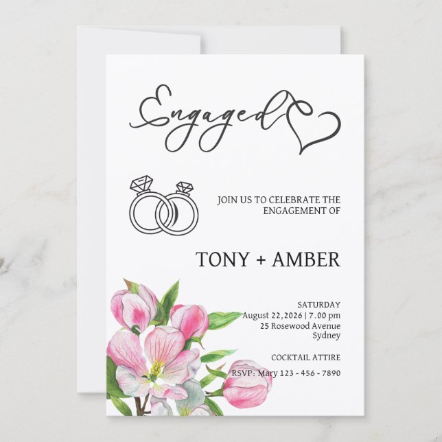 Convites Minimalist Floral Engagement Invitation (Frente)