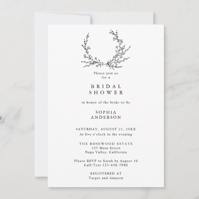 Convites Minimalist Floral Line Art Bridal Shower (Frente)