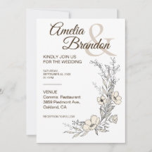 Minimalist Floral Line Art Wedding Invitation