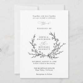 Convites Minimalist Floral Line Art Wedding Invitation