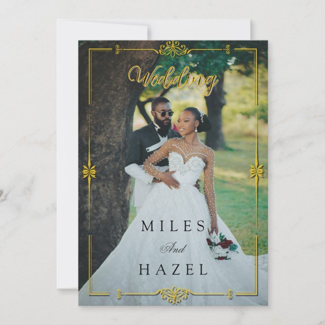 Convites Minimalist Full Photo Wedding | Elegant Gold  (Frente)