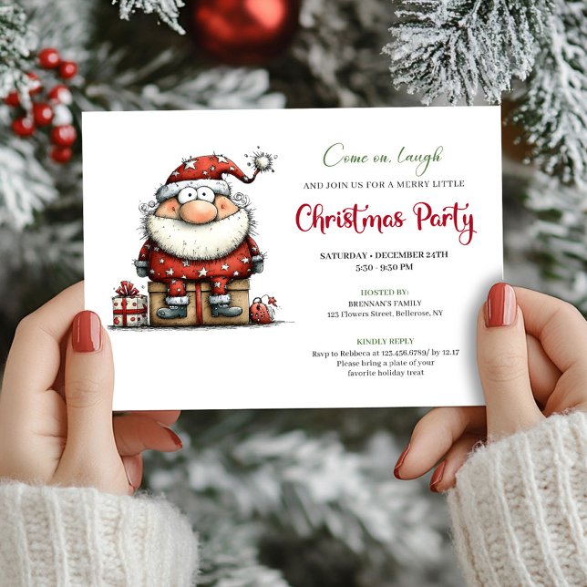 Convites Minimalist Funny Santa Watercolor Party Invitation (Minimalist Funny Santa Watercolor Party Invitation)